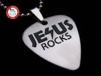 2012款 GsusMusic 钛钢金属吉他拨片项链 JESUS ROCKS 耶稣是磐石（银色）