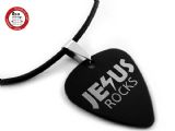 2012款 GsusMusic 钛钢金属吉他拨片项链 JESUS ROCKS 耶稣是磐石（酷黑） 